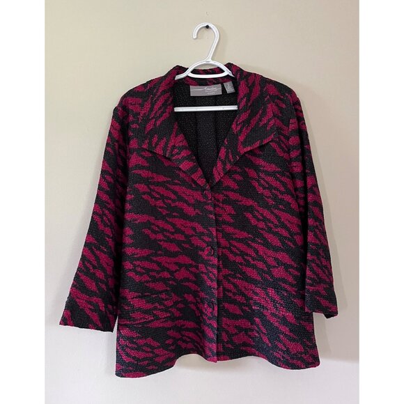 Travelers Collection By Chico's Womens Size 2 US Size 12 Black Red Jacket Button - Picture 1 of 5